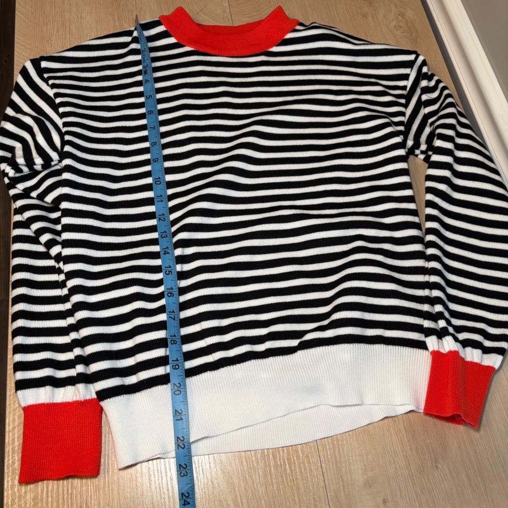 SHEIN Womens Striped Knit Two Piece Set Sweater and Midi Skirt Black White Red S - Picture 4 of 12